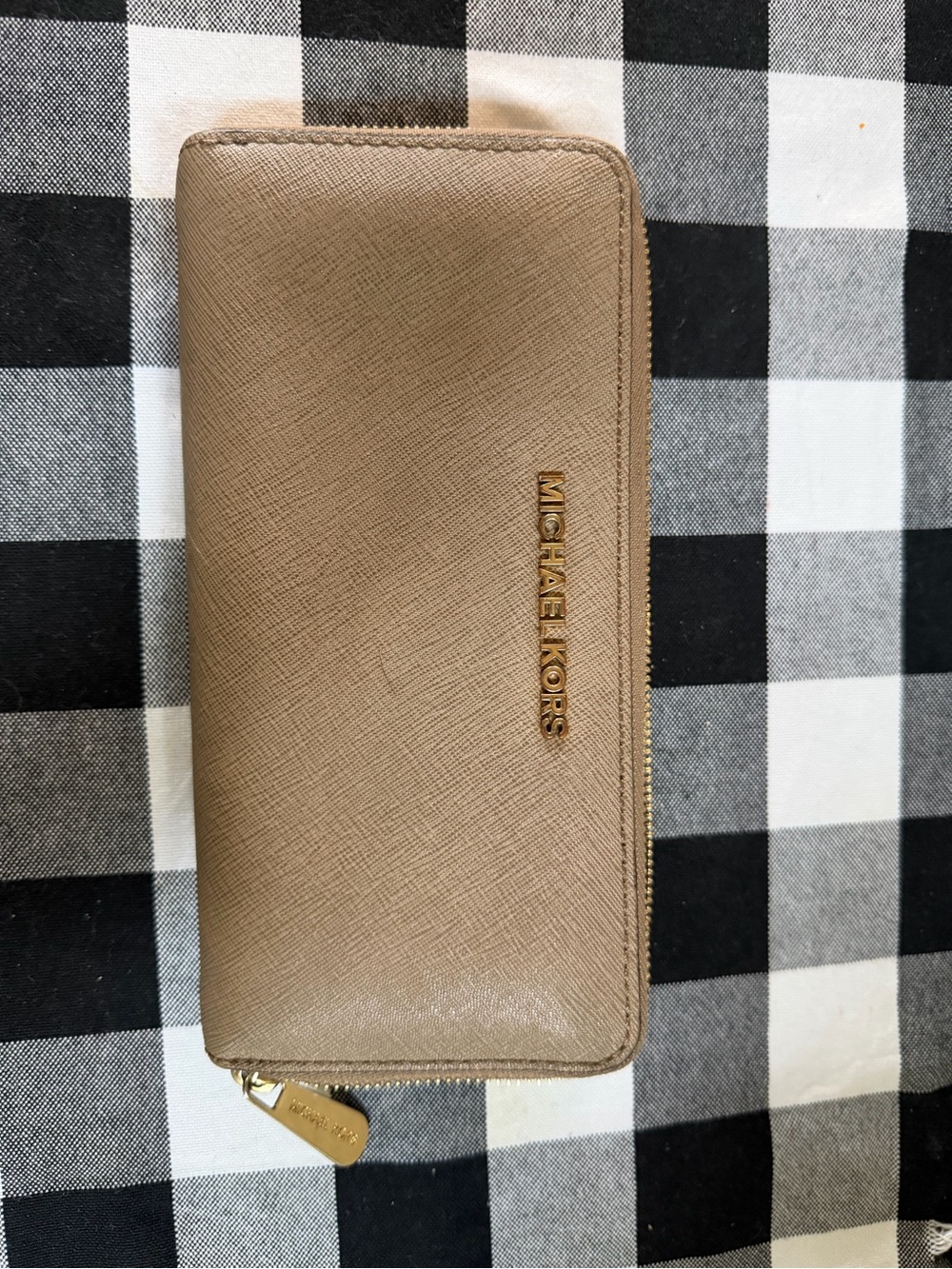 Michael Kors Taupe Zip-Around Saffiano Wallet